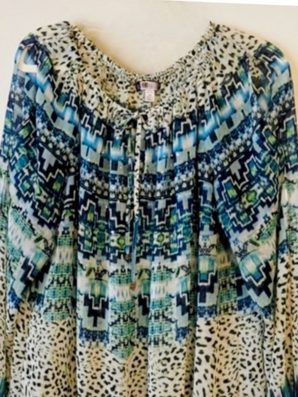 Cold Shoulder Geometric Blouse - Abstract Animal Print